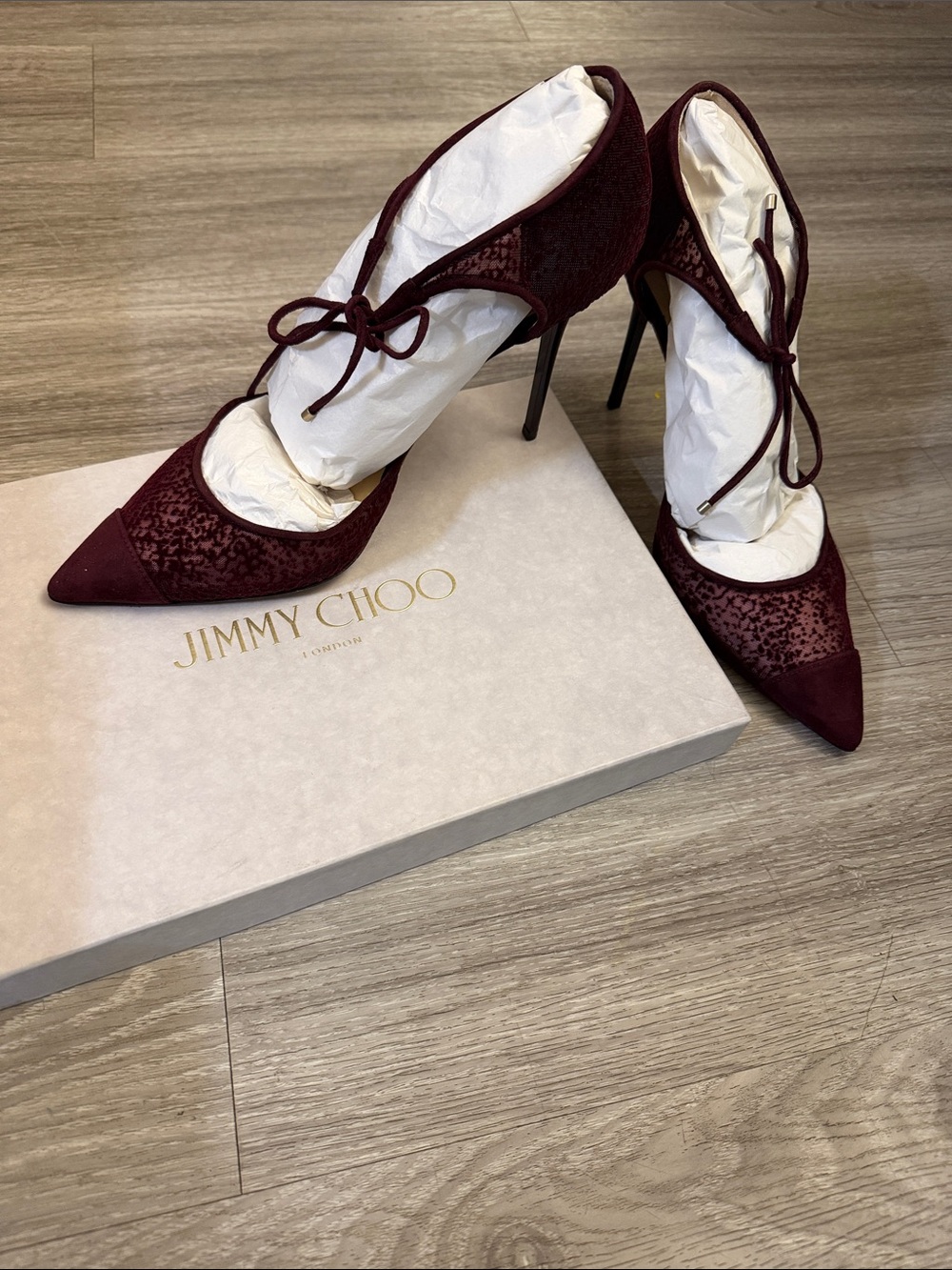 Jimmy Choo Wine Lace-Up Pointed Toe Stiletto Heels